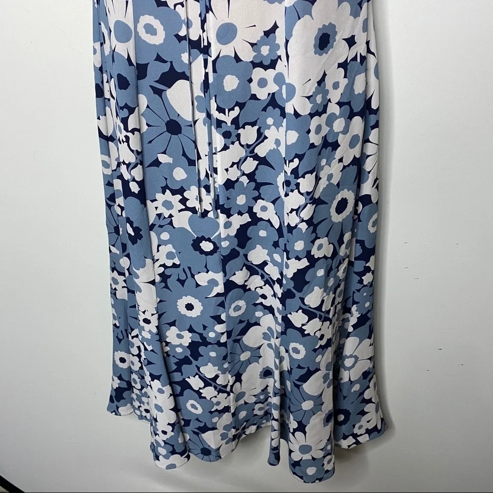MICHAEL KORS COLLECTION Blue White Midi Floral Silk Georgette Dress sz 2